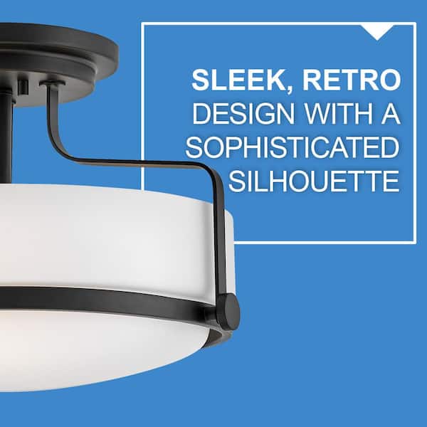 HINKLEY - Hinkley Harper Medium Semi-Flush Mount Ceiling Light, Black + Etched Opal Glass