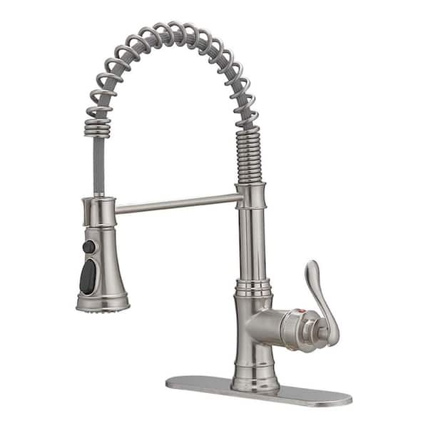 matrix decor Single-Handle Pull-Down Sprayer 3 Spray High Arc Kitchen Faucet With Deck Plate in Brushed Nickel