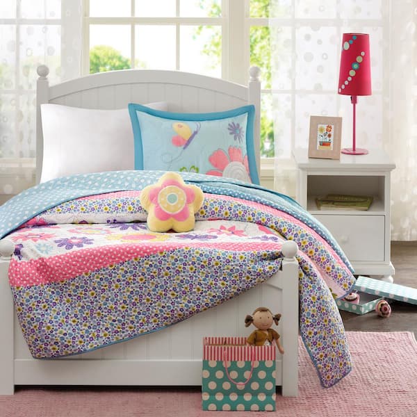 Blooming Butterflies 4-Piece Multi Full/Queen Polyester Reversible Coverlet Set