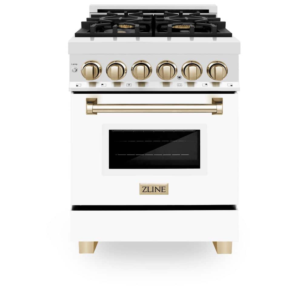 Autograph Edition 24 in. 4 Burner Dual Fuel Range in Stainless Steel, White Matte and Polished Gold price history on PriceWatchPro