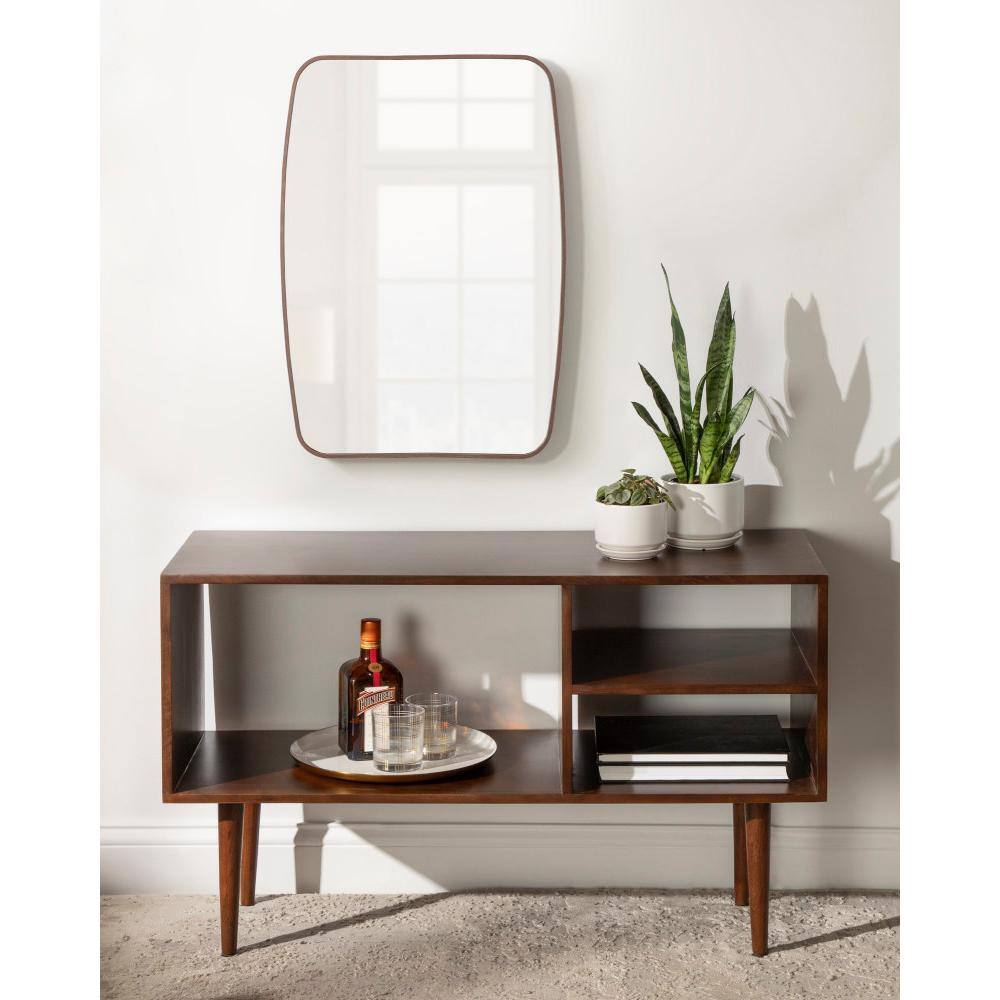 Zayda 20x28 Walnut Brown Slim Frame Mid-Century Modern Mirror