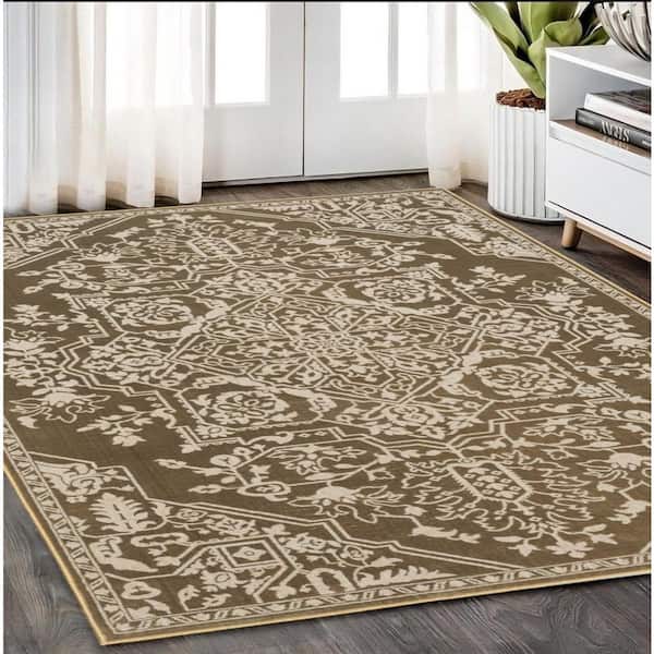 2 X 8 Tan, Blue Floral Washable Area Rug Runner Rug