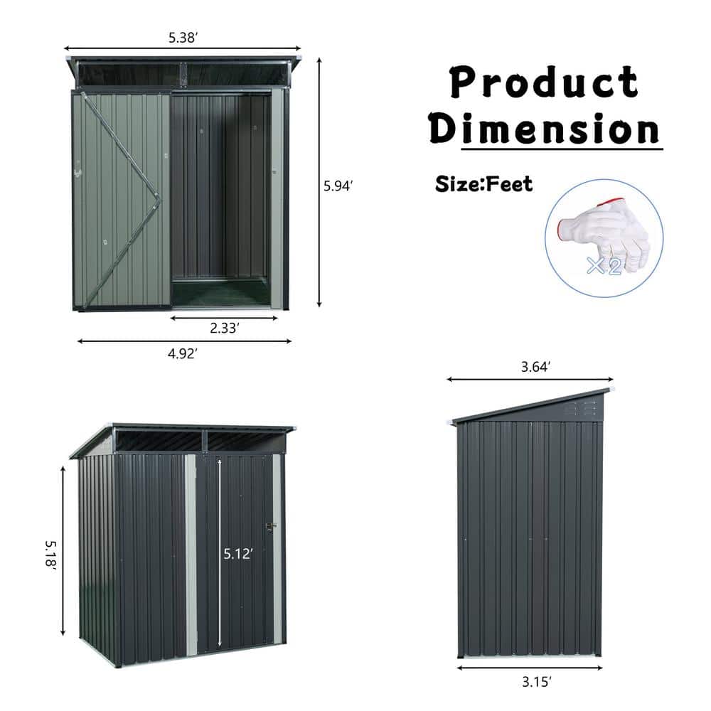 5 ft. x 3 ft. Gray Metal Outdoor Storage Shed with Window