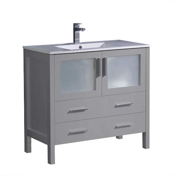 Fresca Torino 36 in. Bath Vanity in Gray with Ceramic Vanity Top in White with White Basin