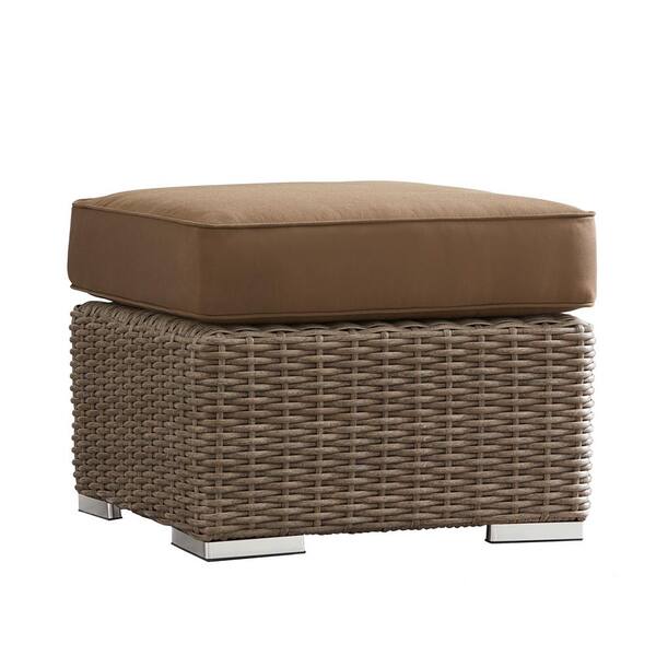 HomeSullivan Camari Mocha Wicker Outdoor Ottoman with Brown Cushion