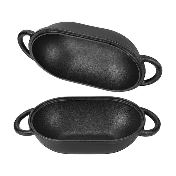 4 qt. Oval Enameled Cast Iron Dutch Oven in Black with Lid Non Stick for Sourdough Bread Baking Single Piece