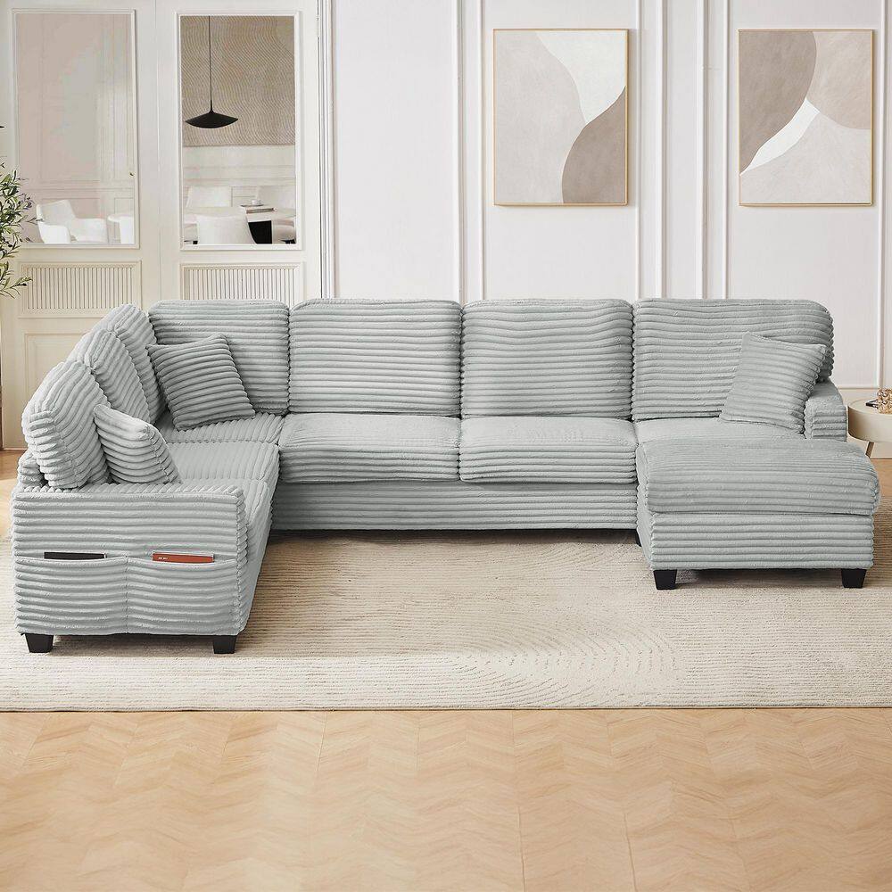 125.2 in. Square Arm Corduroy U-Shaped Sofa with Movable Ottoman and Side Storage Pockets in Gray price history on PriceWatchPro