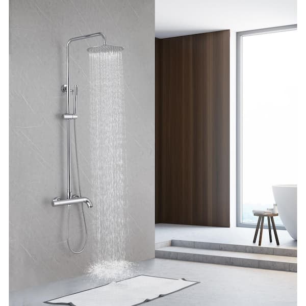 3-Spray Wall Bar Shower Kit Shower Set with Hand Shower and 180° Rotating 1.5 GPM Tub Faucet in Polished Chrome
