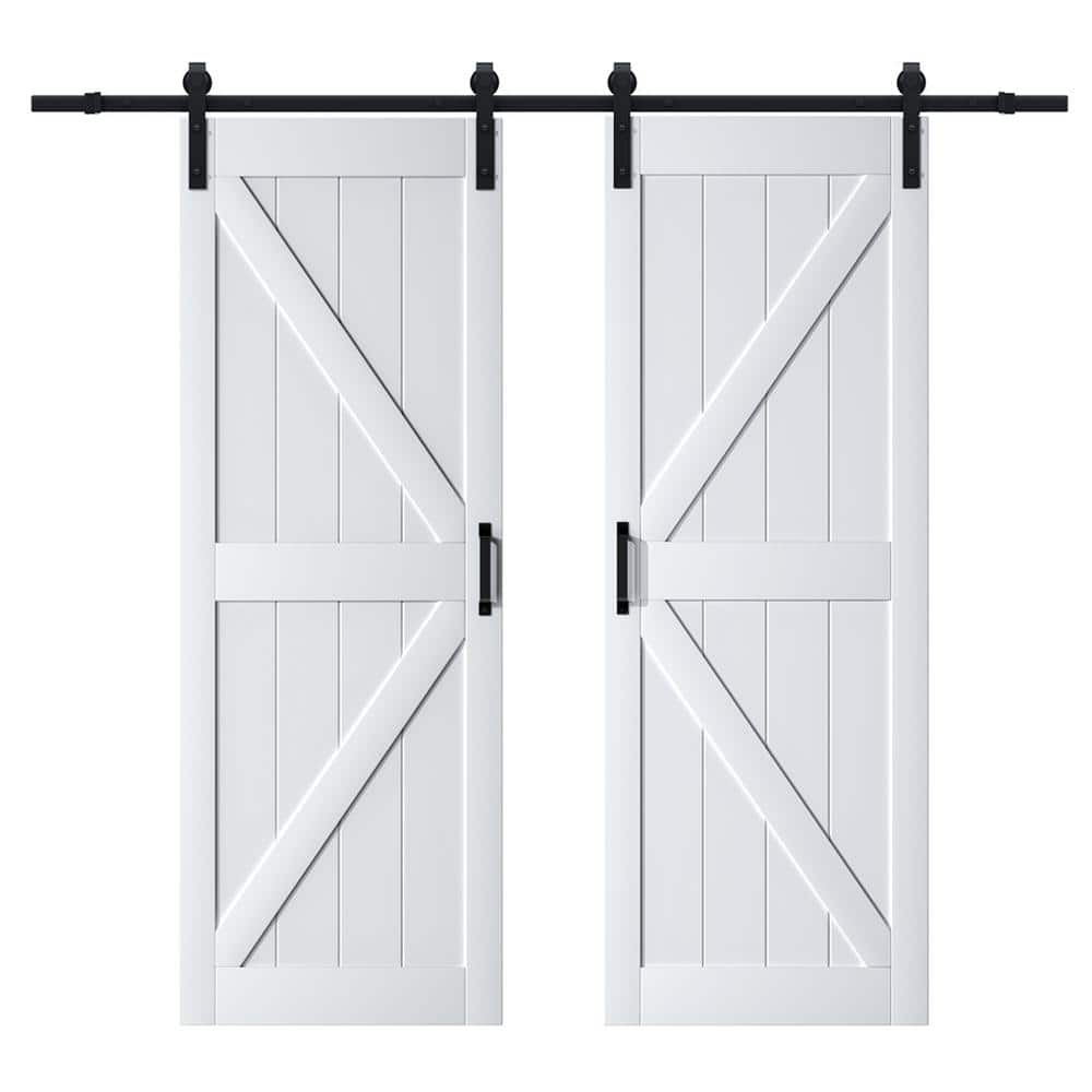 Ark Design 60 In X 84 In Paneled K Shape Mdf White Primed Double Sliding Barn Door Slab With