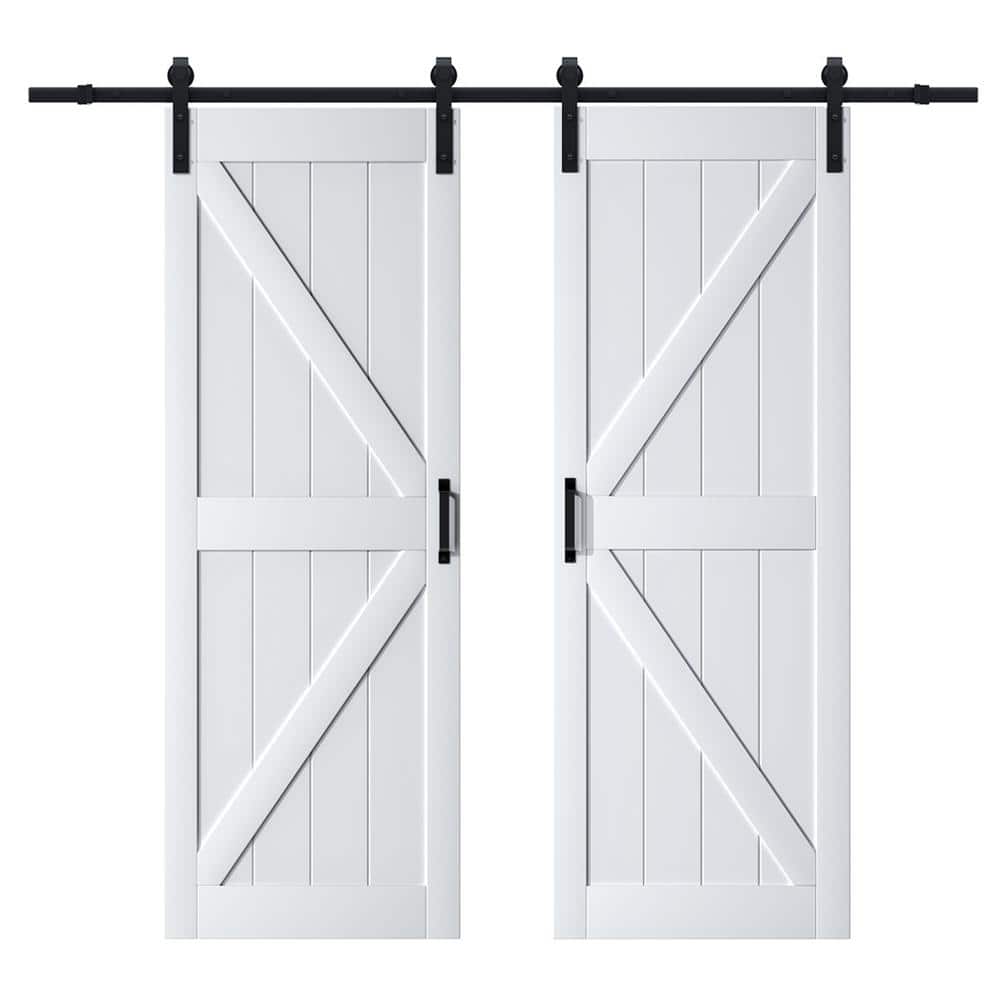 60 in. x 84 in.（Two 30 in. Slabs）White Primed K-Shape MDF Double Sliding Barn Door with Hardware Kit price history on PriceWatchPro