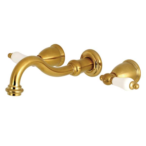 Kingston Brass Vintage 2-Handle Wall Mount Bathroom Faucet in Brushed Brass