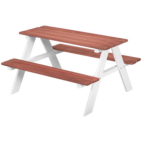 Tatayosi Portable Kids Picnic Table Set, Wooden Table and Bench Set, for Garden, Backyard, Aged 3-8 Years Old, Brown