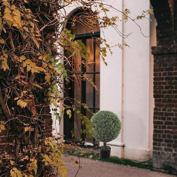 Larksilk 25 in. Green Artificial Boxwood Ball Topiary TreeLifelike