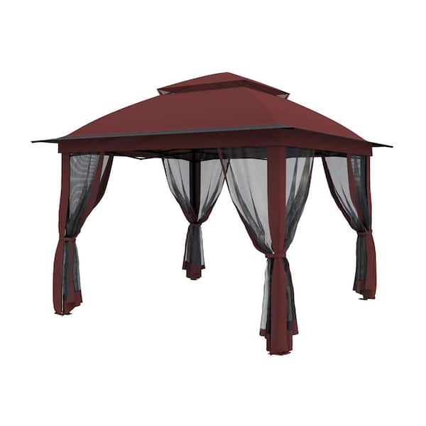 11 ft. x 11 ft. Red Steel Pop-Up Gazebo with Mosquito Netting