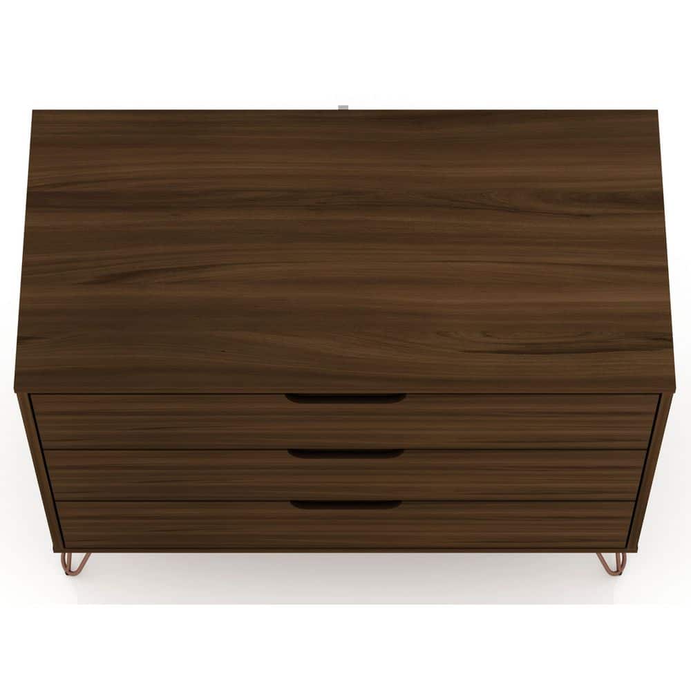 Mid-Century Modern 3-Drawer Horizontal Brown Dresser