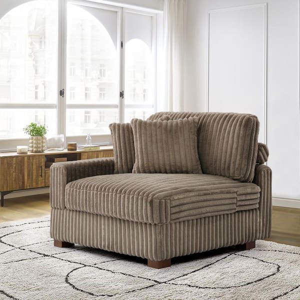 Modern Left Arm Facing Light Brown Faux Rabbit Fur Polyester Sectional Corner Arm Chair with 2-Pillows (Set of 1)