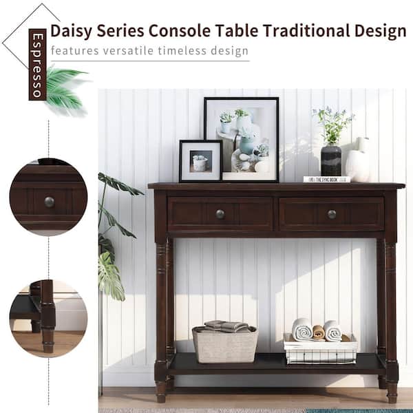 ANBAZAR Espresso Storage Cabinet Console Table with 2-Drawers and 4-Wicker  Baskets for Home Entryway Living Room KZ-031-B - The Home Depot