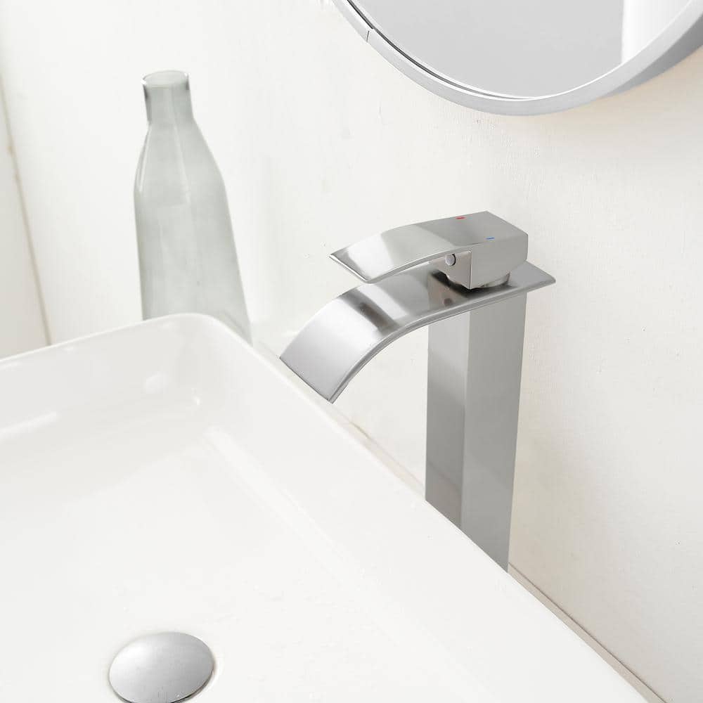 Brushed Nickel Tall Waterfall Vessel Sink Faucet