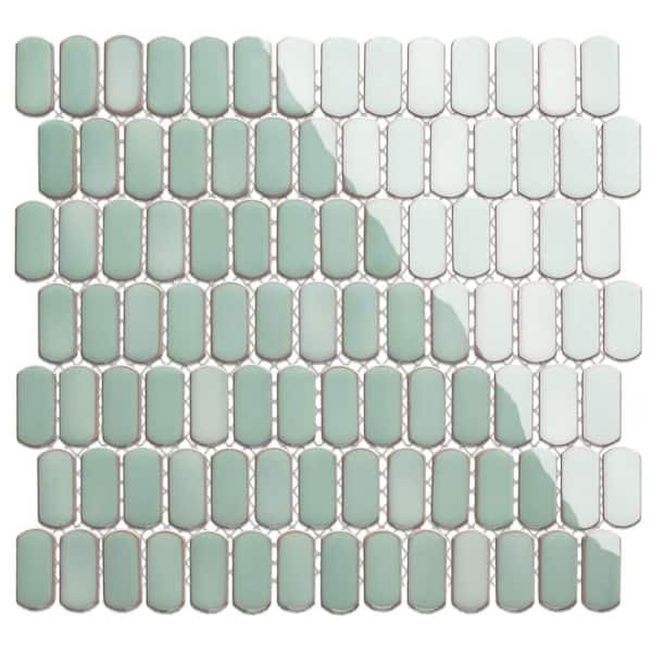 Hudson Capsule Mint Green 5 in. x 6 in. Porcelain Mosaic Take Home Tile Sample