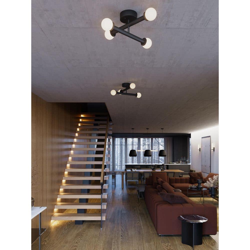 Lane 20 in. 4-Light Gloss Black Globe Integrated LED Flush Mount with White Glass Shade price history on PriceWatchPro