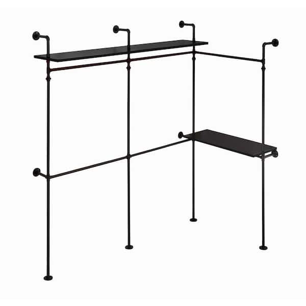 Black Metal Clothes Rack,118.3 in. W Reversible Clothing Rack,Garment Rack Closet Wardrobe Rack with LED Lights&Shelves