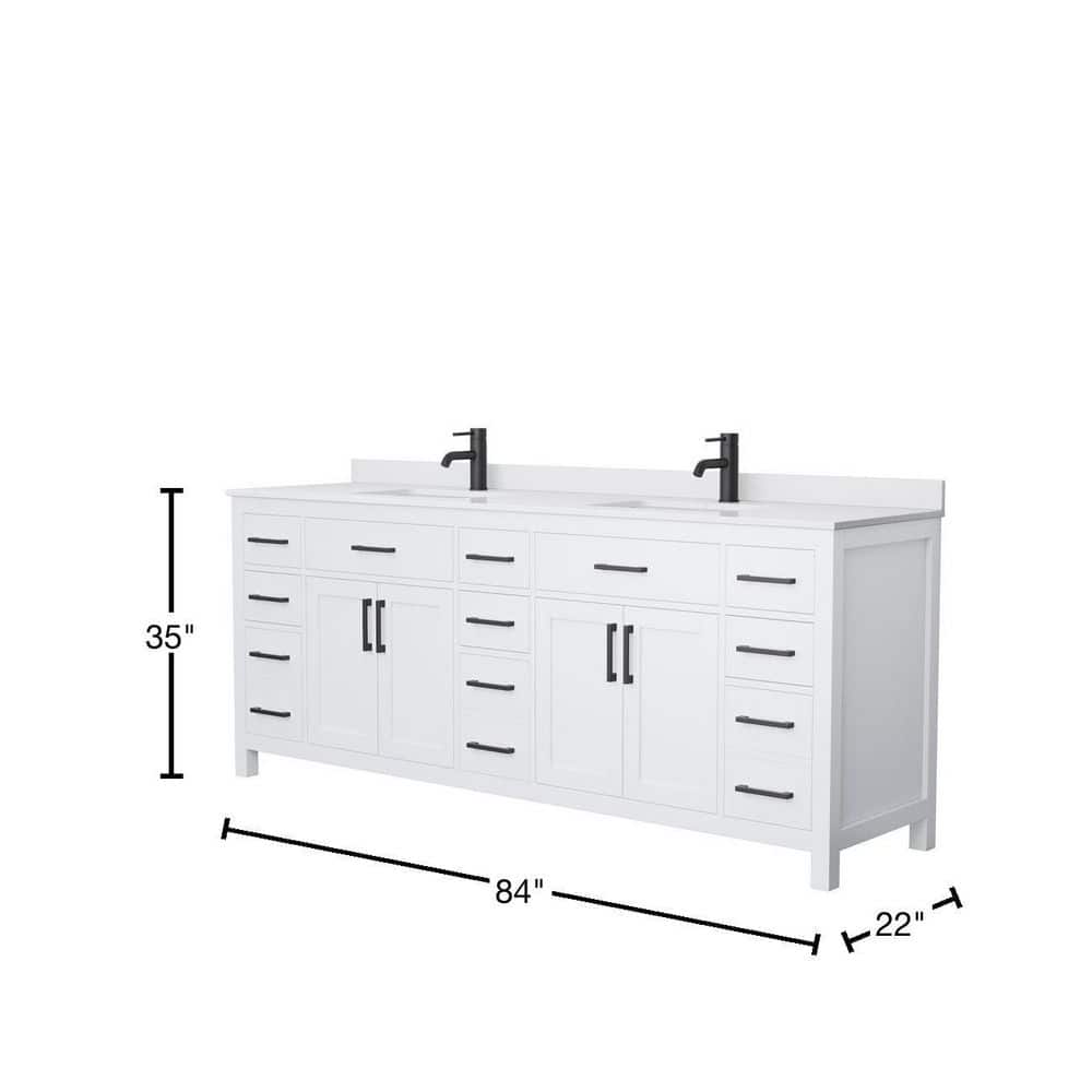 Beckett 84" White Double Bathroom Vanity with Matte Black Hardware