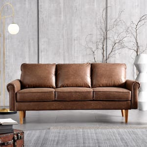 Magic 74.01 in. Wide Suede Fabric Modern 3 Seat Compact Design Sofa in Dark Brown