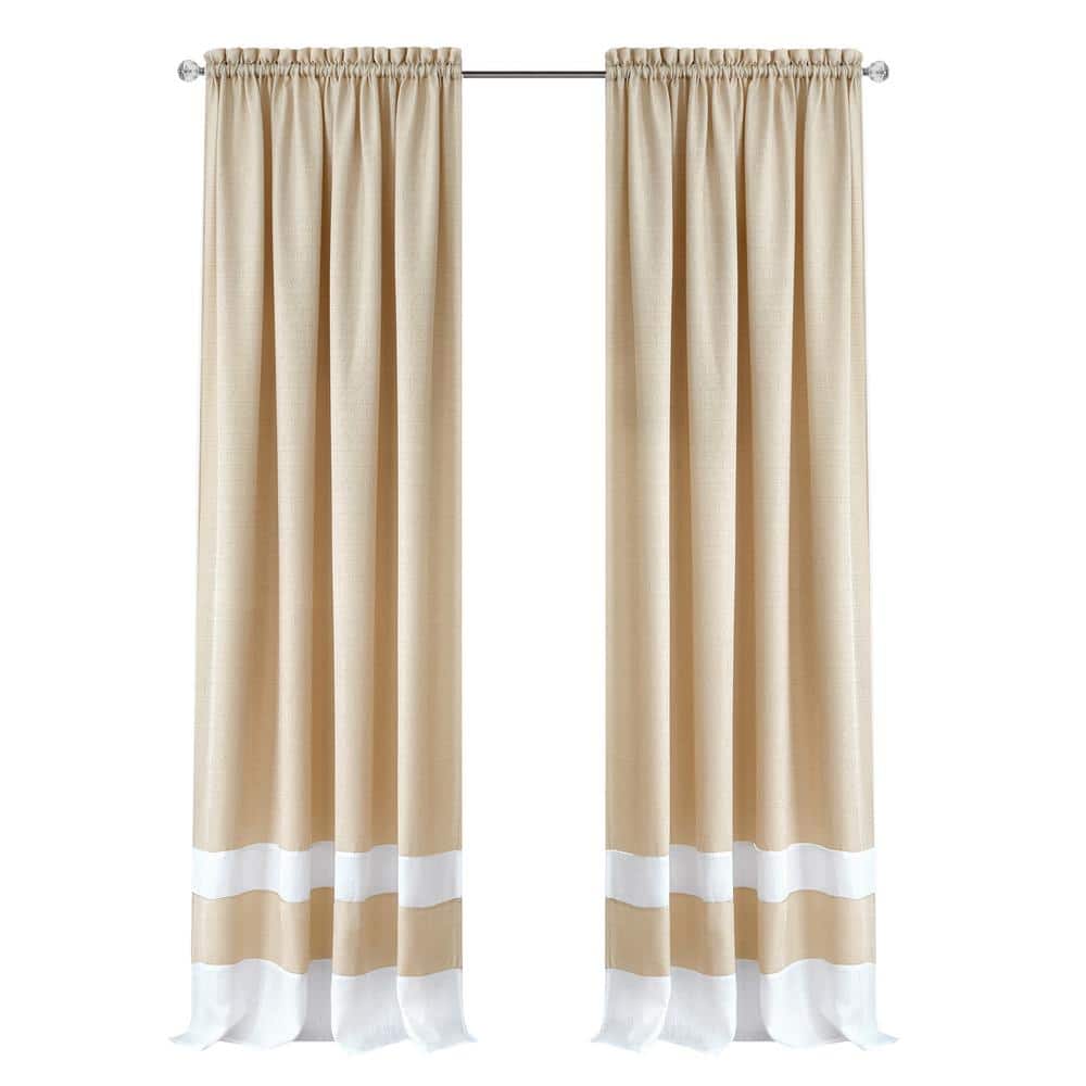 Tan and White Light Filtering Polyester Rod Pocket Drapes