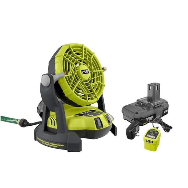 RYOBI ONE+ 18V Portable Bucket Top Misting Fan Kit with 1.5 Ah Battery and 18V Charger