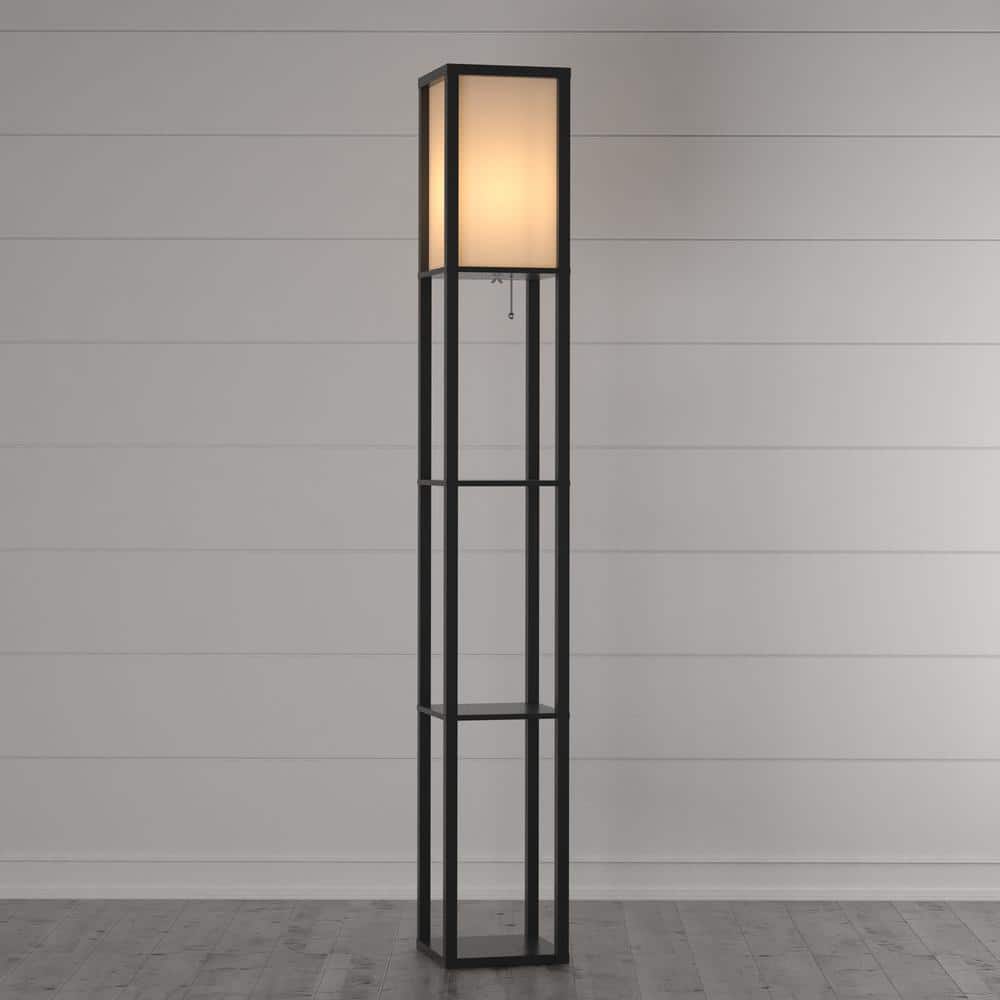 Titan 72" Black Column Floor Lamp with Storage Shelves