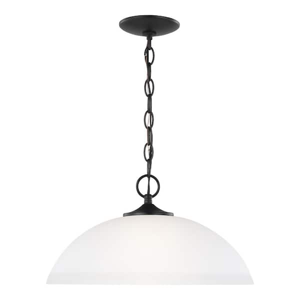 Generation Lighting Geary 1-Light Midnight Black Hanging Pendant with Satin Etched Glass Shade