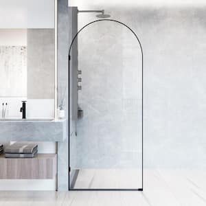 Arden 34 in. W x 78 in. H Frameless Fixed Shower Screen Door in Matte Black with 3/8 in. (10mm) Clear Glass