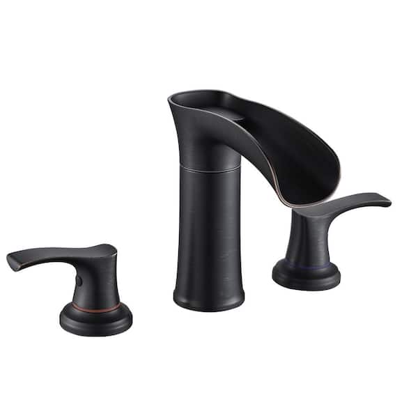 Unbranded 8 in. Widespread Double-Handle Bathroom Faucet with PEX Supply Line 3-Hole Vanity Sink Faucet Spout in Oil-Rubbed Bronze