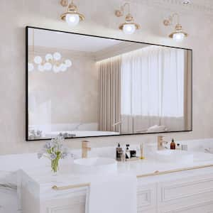 72 in. W x 36 in. H Aluminum Framed Rectangular Vanity Wall Mounted Mirror in Matte Black