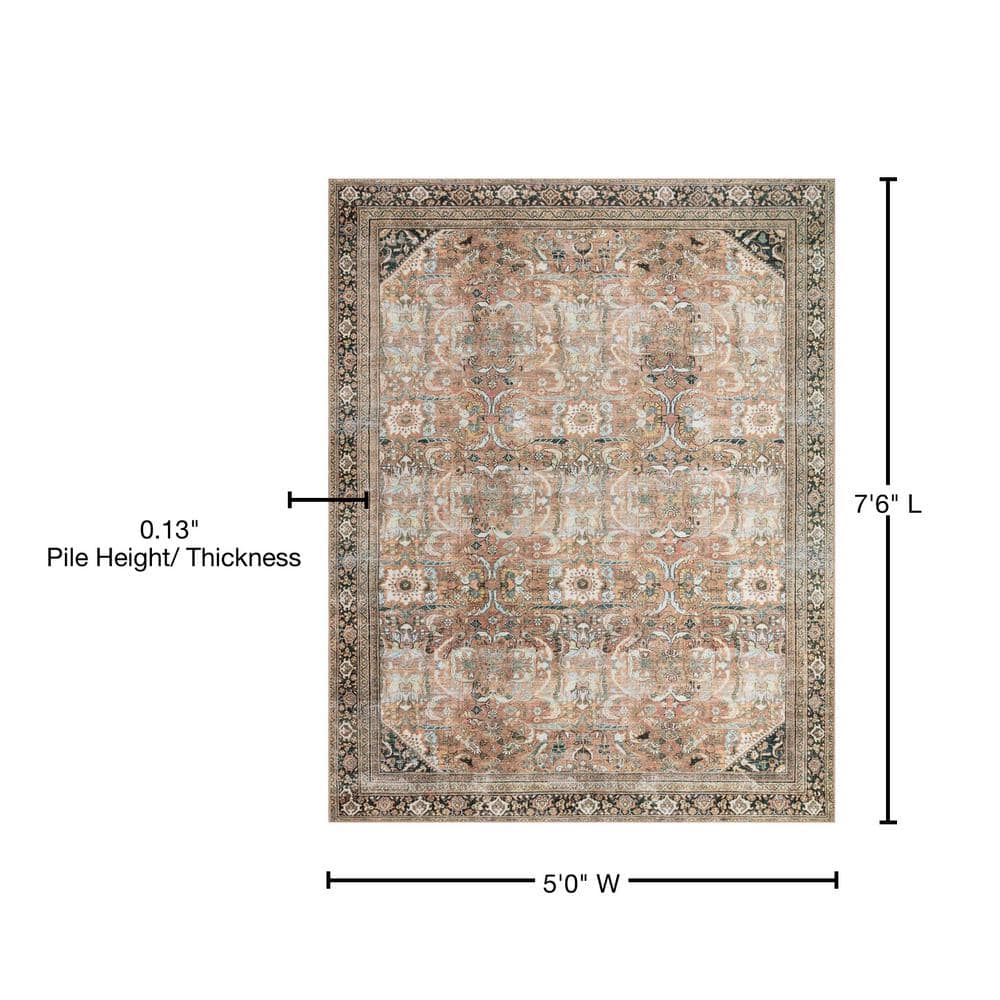 Auburn Red Oriental Synthetic 5' x 7'6" Easy Care Area Rug