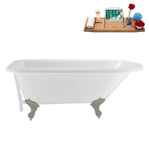 Streamline 62 in. x 29 in. Acrylic Clawfoot Soaking Bathtub in Glossy White with Glossy White Drain, Brushed GunMetal Clawfeet