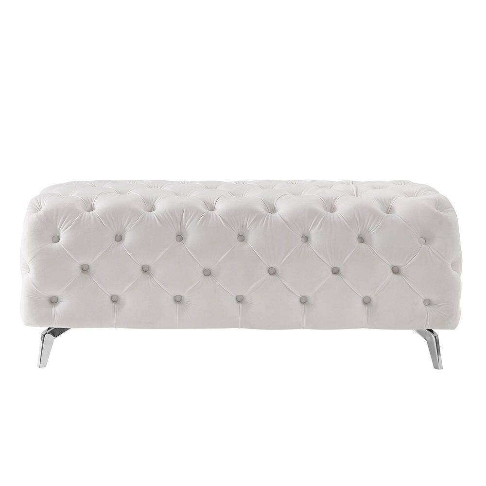 ZIRUWU 51.18 in. W Armless Velvet Straight Sofa in White, Button-Tufted ...