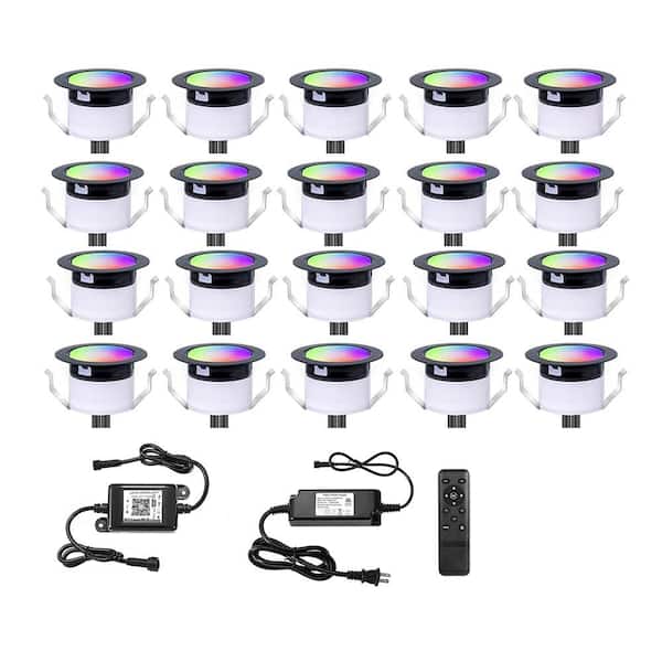 RGBW LED Recessed Deck Light Kit WiFi Control IP67 Waterproof Low Voltage DC12V with Remote 20-Pack