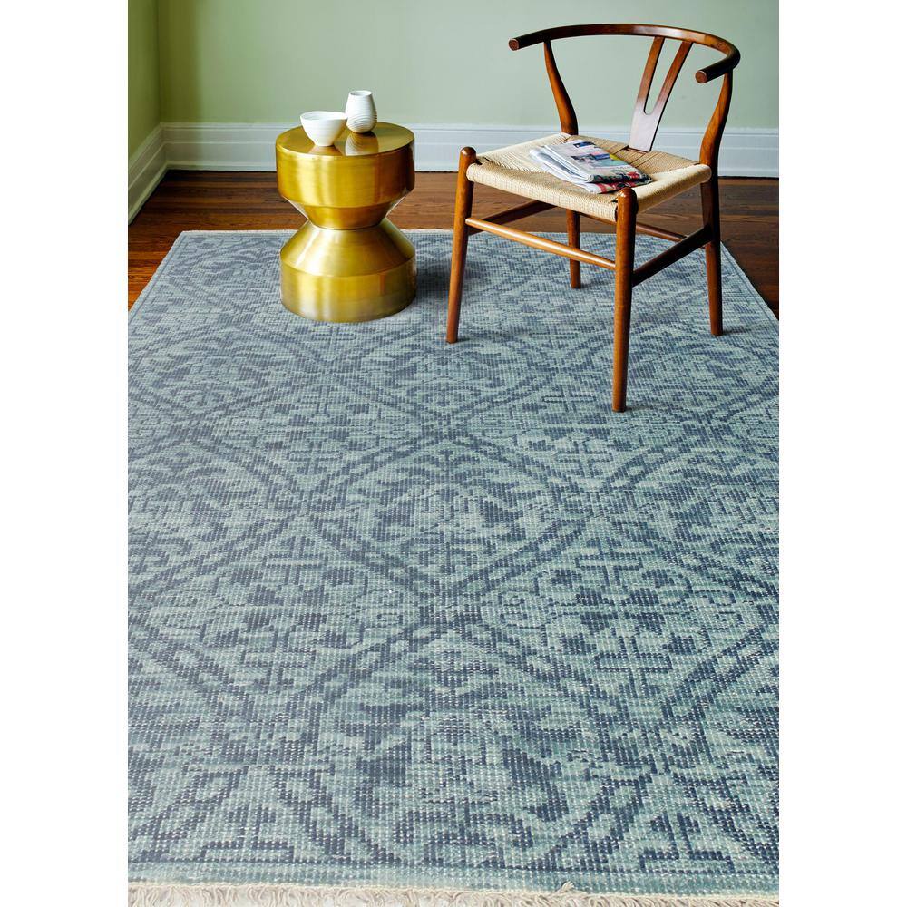 Large Blue Wool Geometric Hand-Knotted Area Rug