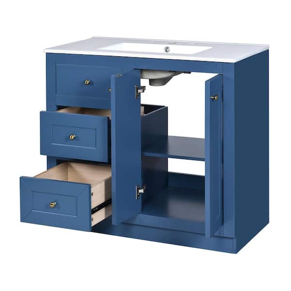 36 in. W x 18.3 in. D x 33.8 in. H Bathroom Blue Linen Cabinet