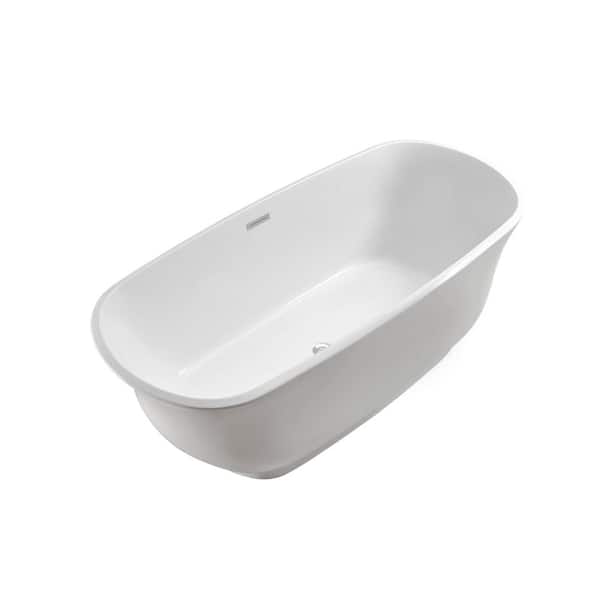 Unbranded 59.06 in. Acrylic Flatbottom Anti-Slip Oval Non-Whirlpool Bathtub in White with Drain and Overflow