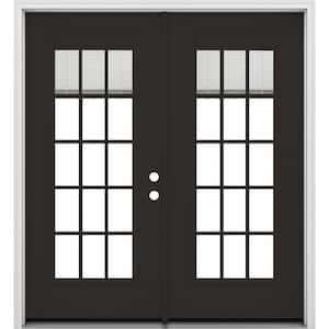 72 in. x 80 in. Left-Hand/Inswing Low-E 15 Lite Chestnut Bronze Fiberglass Double Prehung Patio Door w/BBG
