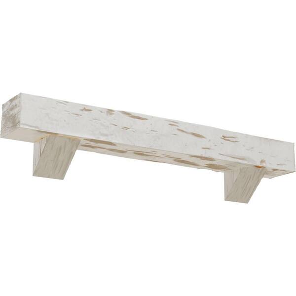 Ekena Millwork 8 in. x 12 in. x 3 ft. Pecky Cypress Faux Wood Fireplace Mantel Kit Breckinridge Corbels, Factory Prepped Ready to Paint