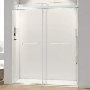 72 in. W x 76 in. H Sliding Frameless Shower Door in Brushed Nickel with Clear Glass