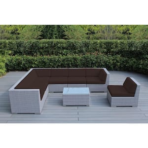 Ohana Gray 8-Piece Wicker Patio Seating Set with Supercrylic Brown Cushions