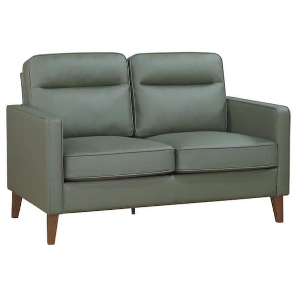 Coaster Jonah 53 in. Green Faux Leather Upholstered 2 Seats Track Arm Loveseat