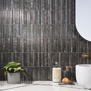 Mawr Black 5.9 in. x 11.81 in. Polished Fluted Ceramic Wall Tile (9.68 sq. ft./Case)