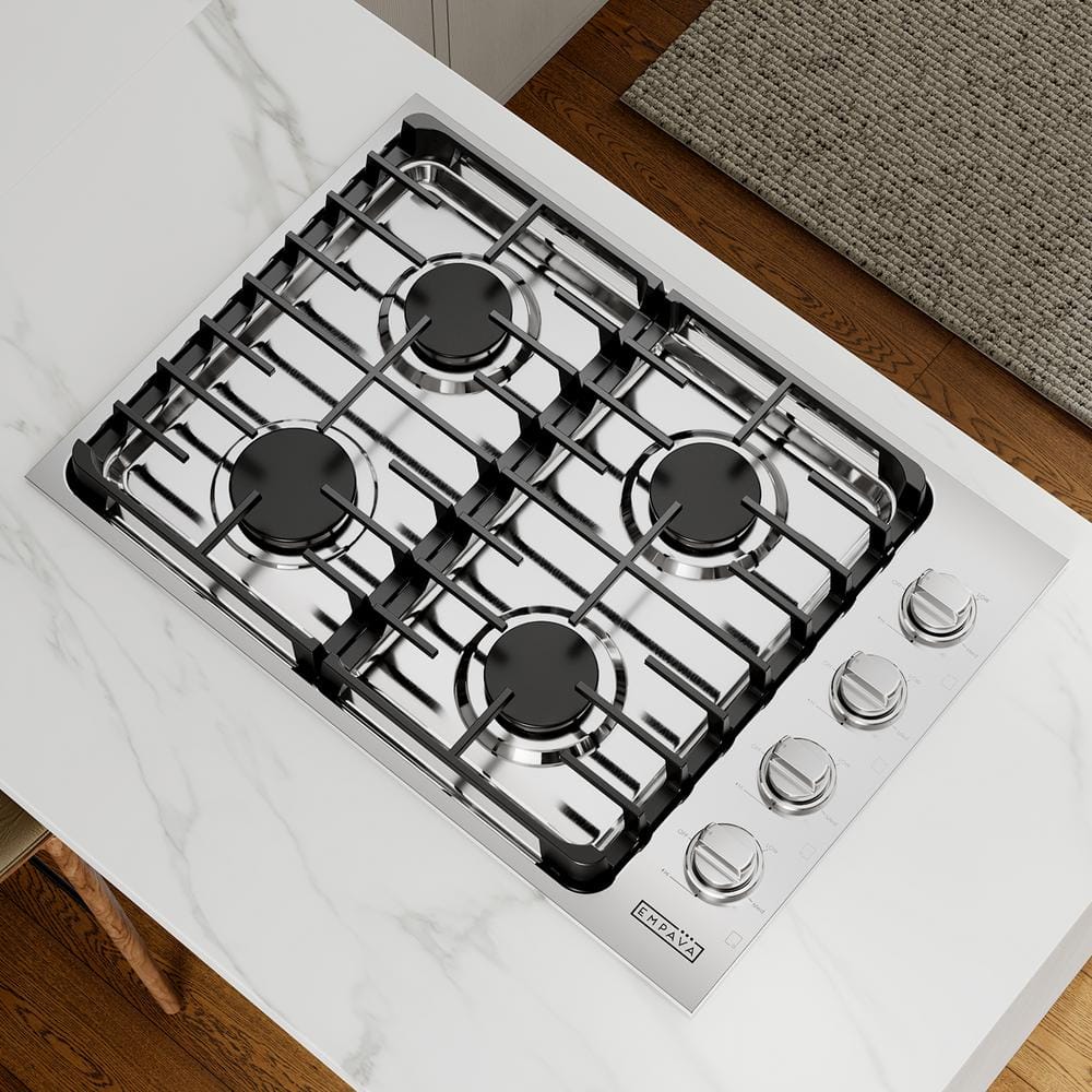 Empava 30 in. Built-In Gas Cooktop in Stainless Steel with 4 Burners Gas Stove Including Power Burners and Side Control Knobs