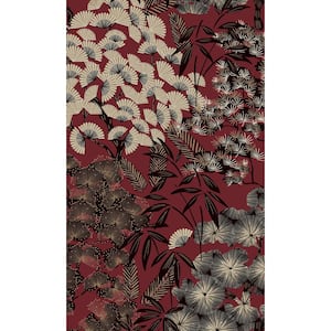Red Oriental Leaves Tropical Printed Non-Woven Paper Non Pasted Textured Wallpaper 57 sq. ft.
