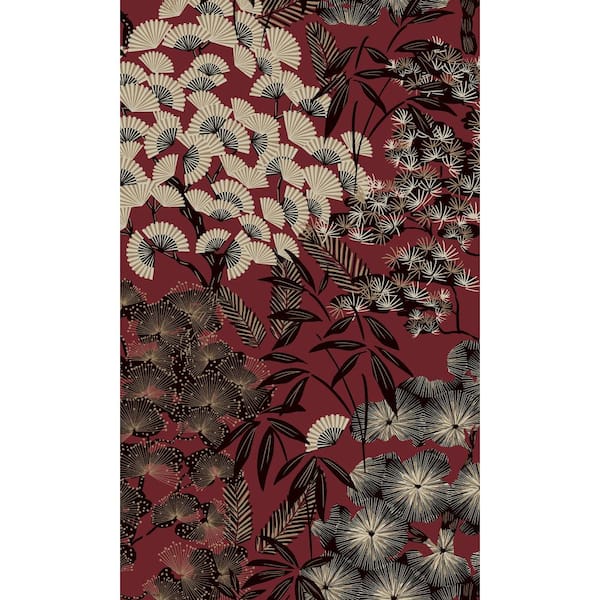 Walls Republic Red Oriental Leaves Tropical Printed Non-Woven Paper Non Pasted Textured Wallpaper 57 sq. ft.